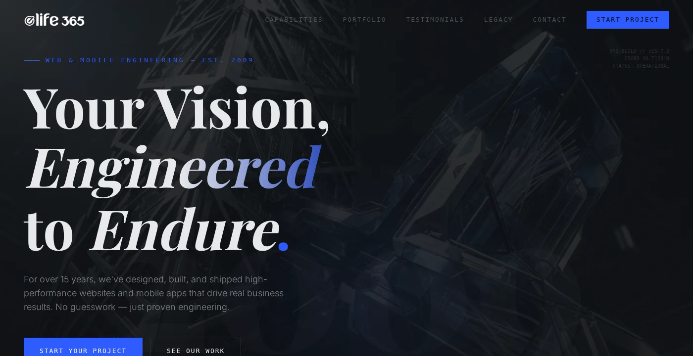 eLIFE 365 Corporate Site landing page hero