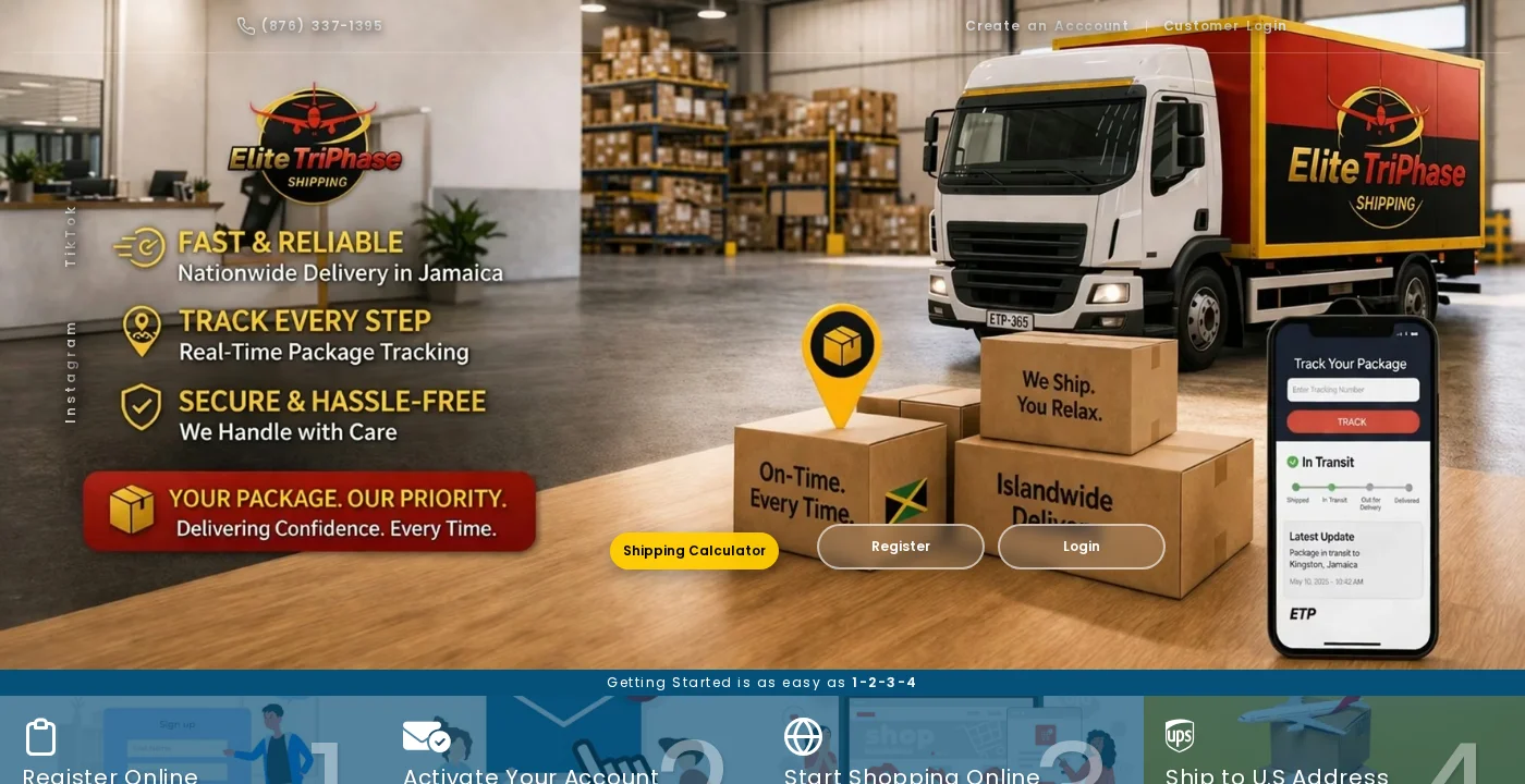 Elite TriPhase Shipping landing page hero