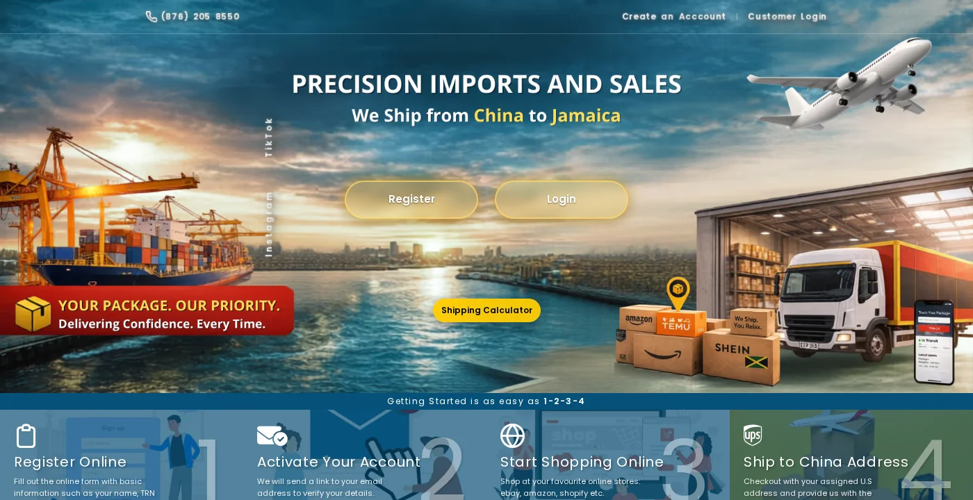 Precision Imports & Sales landing page hero