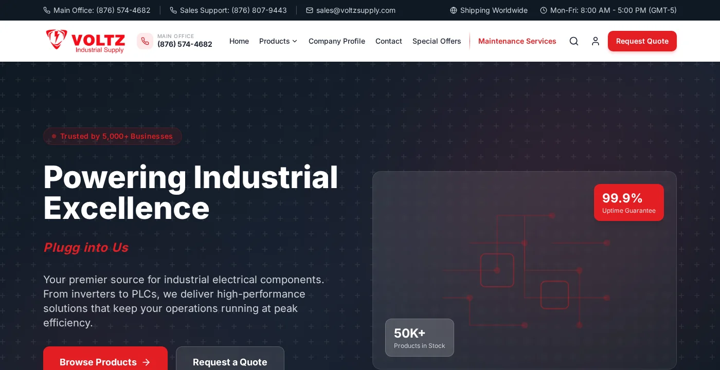 Voltz Industrial Supply landing page hero